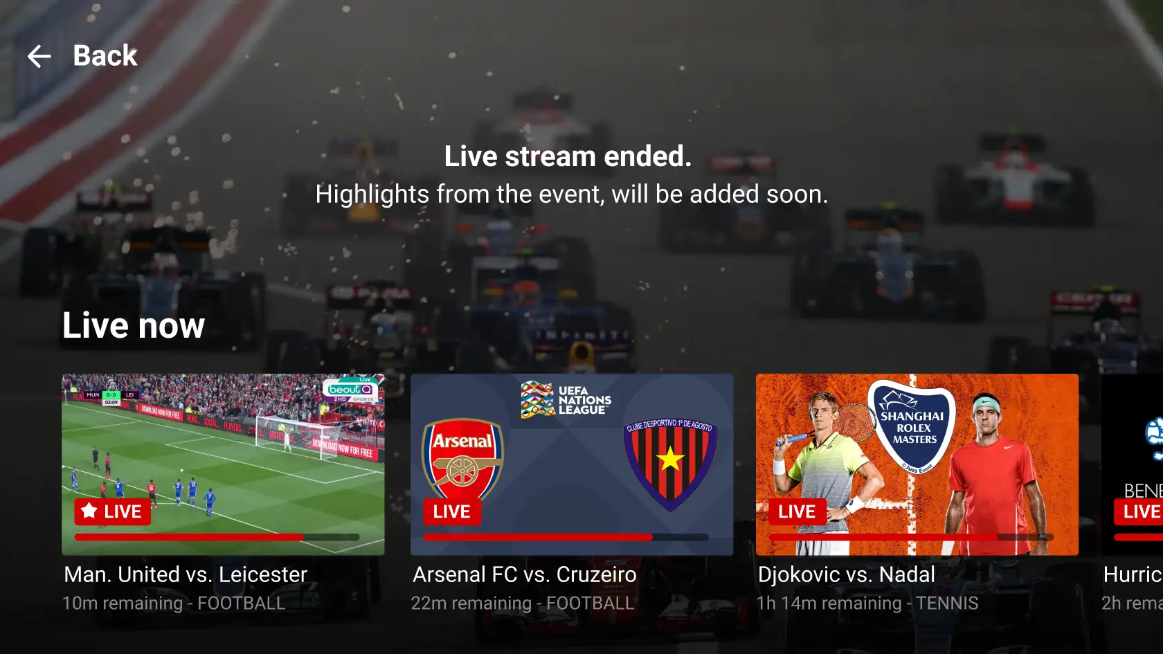 In the mobile app—and across all platforms—once a live event ended, we surfaced other in-progress games to keep users seamlessly engaged and moving from one event to the next.
