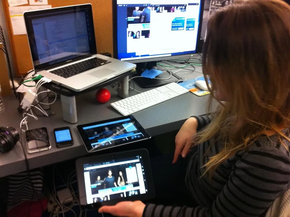 Christa Field, a product designer on my team, demonstrating the responsive behavior of a prototype