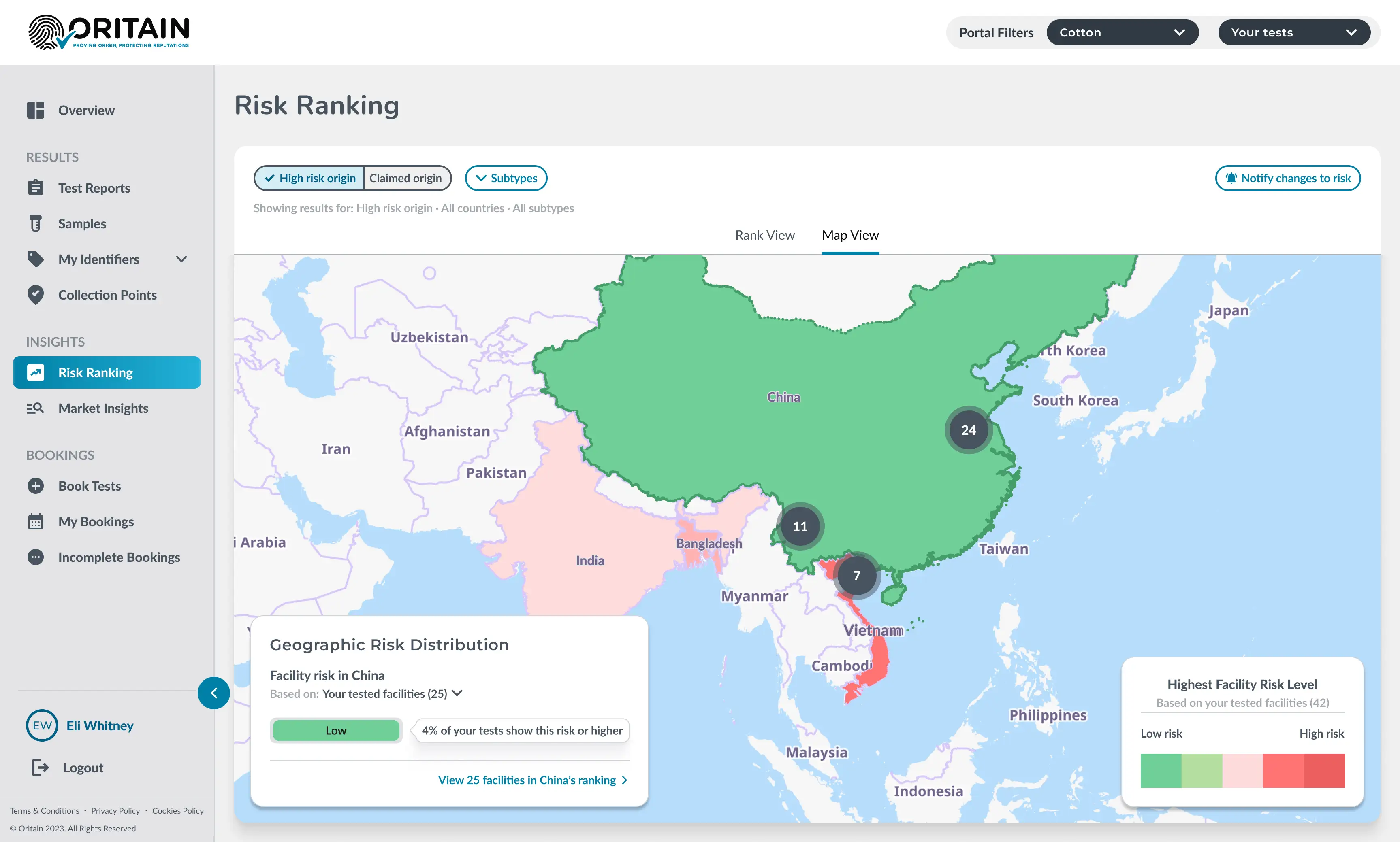 The map view made geographic risk patterns immediately visible, giving clients a country level understanding of risk that could inform their vendor strategy.